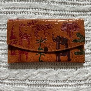Handmade genuine leather elephant giraffe wallet